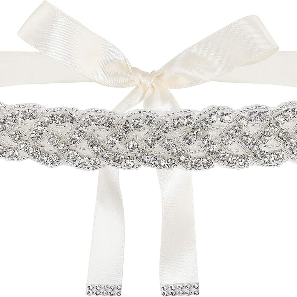 Handmade Bridal Belt, Rhinestone Wedding Dress Belts, Ribbon Crystal Sash for Wo